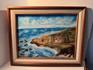Vintage anni 60? Dipinto ad olio paesaggio marino delle Hawaii firmato con cornice 13,5x11" - Foto 1 di 7