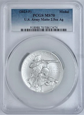 2023 P US Army Matte 2.5 Oz Silver Medal PCGS MS 70 Military Mint Materials OGP - Image 1 of 3