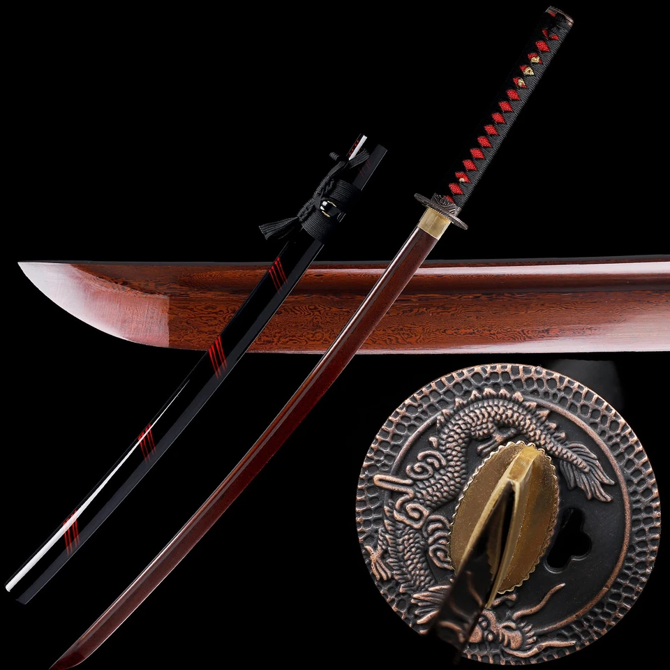 Blood Red Battle Ready Sharp Japanese Samurai Katana Sword Damascus Folded Steel - Image 1 of 4