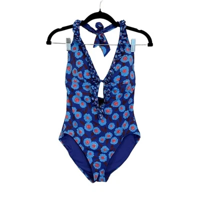 Купальник женский Kate Spade 1 шт. с бретелью через шею S синий цветочный летний пляжный купальный костюм - Изображение 1 из 4