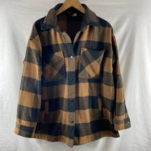 Mens H&M Shirt Jacket S Small Overshirt Shacket Black Brown Pop Button Check - Picture 1 of 8