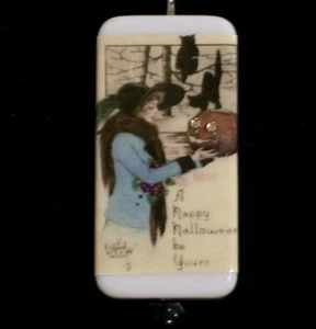 Gibson Mädchen Vintage Postkarte Happy Halloween Anhänger - Bild 1 von 1
