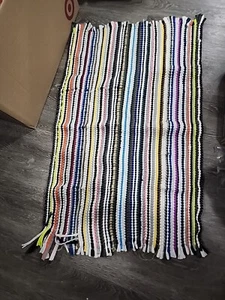 Vintage HAND LOOMED RAG RUG multi color, 40" x 22" Country Farm House - Picture 1 of 4