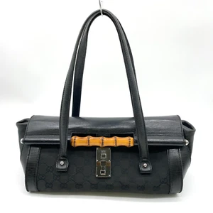 Authentic Gucci Bamboo GG Canvas x Leather Black 111713 Tote Bag NS041161 - Picture 1 of 17