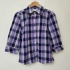 REBECCA MALONE Women's Purple Plaid Button Up Shirt 3/4 Sleeve Size S