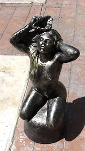 LARGE BRONZE GILT FOUNTAIN SEATED BEAUTIFUL NUDE WOMAN STATUE WITH SHELL - Picture 1 of 8