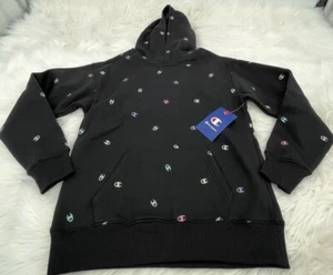 NEW Champion Hoodie Kids Pullover Sweatshirt All Over Print Girls Black Large - Picture 1 of 6