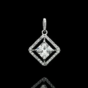 3-4 Ct. Lab-Created Princess Cut White Diamond Pendant In 925 Sterling Silver - Picture 1 of 2