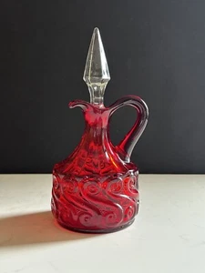 Fenton LG Wright Ruby Red Glass 1960s Cruet Repeat S Pattern Crystal Stopper 8” - Picture 1 of 24