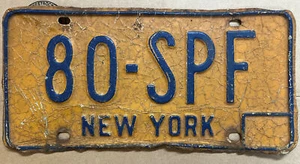 Vintage New York Orange License Plate 80-SPF NY Automobilia Rough - Picture 1 of 3