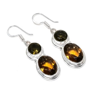 Smoky Topaz Gemstone Handmade 925 Sterling silver Earring Size 1.80'' - Picture 1 of 1