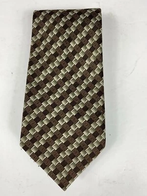 Umo Lorenzo Italy Mens 100% Silk Necktie Brown Geometric -140 - Image 1 of 4