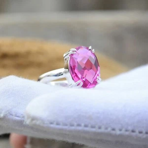 2CT Oval Cut Lab-Created Pink Wedding Ring 14k White Gold Plated - Picture 1 of 7