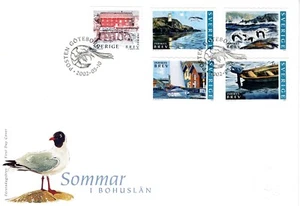 SWEDEN FDC SUMMER IN BOHUSLAN BIRD BOAT LIGHTHOUSE 2002 ISSUE - Picture 1 of 1