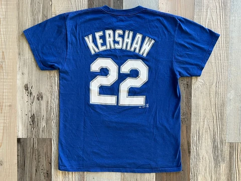 Clayton Kershaw Dodgers T Shirt Medium Dodger Blue LA Tee by Majestic, Number 22 Cover