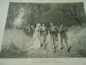 Gravure 1875 - Une Noce au Moyen Age d'après tableau de Adrien Moreau - Picture 1 of 1