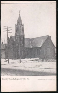 REYNOLDSVILLE PA Baptist Church Antique B&W Prelinen Postcard Old UDB PC - Picture 1 of 1