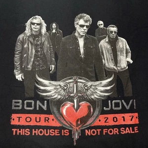 2017 Bon Jovi Large Black T-shirt Tour Concert Rock Band Guitar 2-sided Festival - Picture 1 of 8