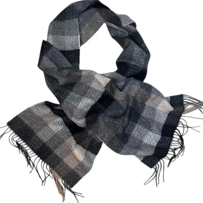 Bufanda con flecos de lana virgen Condotti Roma negra gris a cuadros acogedora cálida clásica nueva sin etiquetas Foto 1 de 4