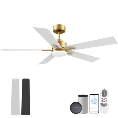 52” Smart Ceiling Fan with LED Lights RemoteQuiet DC MotorVoice Control via A... - Image 1 of 4