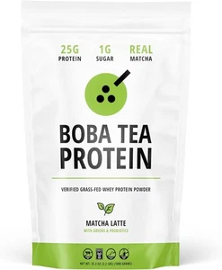 Boba Tea Protein Matcha Latte | 25g Grass-Fed Whey Protein Isolate Powder - Picture 1 of 5
