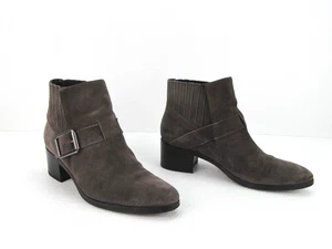 Aquatalia Women’s Waterproof Moto Boots Gray Suede Buckle Detail Size 8.5 M - Picture 1 of 12