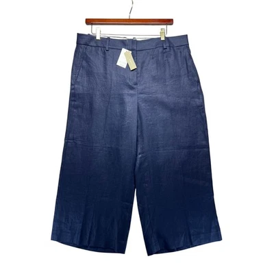 J. Pantalones Cortos Crew Lino Pierna Ancha Azul Marino Culottes Talla 12 Nuevos Con Etiquetas Foto 1 de 4