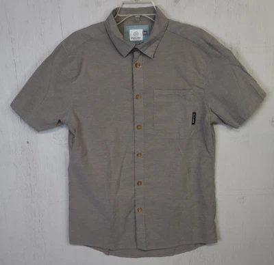 Mens FLYLOW Button Front Shirt Short Sleeve Gray Size M Cotton Polyester - Image 1 of 4