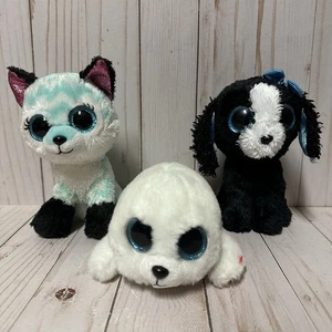 Ty Beanie Boo Plush Lot Atlas Wolf Icy Snow Seal Tracey Dog - Picture 1 of 12