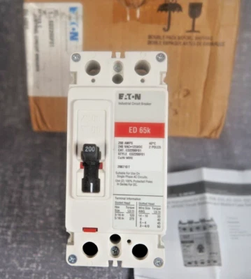 Eaton Industrial Circuit Breaker ED2200F01 200A 240VAC 2 Poles 40°C - Image 1 of 4