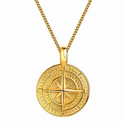 Anhänger Kette Compass vergoldet Gold 750 18K Damen Herren WASSERFEST K6123DL - Bild 1 von 4