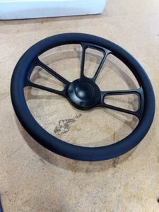 Hot Rod 14" 5 Holes Billet Aluminum Steering Wheel w/ Horn Button Black Wrap - Picture 1 of 5