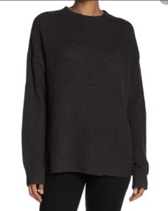 BCBGMAXAZRIA Rib Knit Chunky Cozy Sweater Large Dolman Sleeve New Black Charcoal - Picture 1 of 7