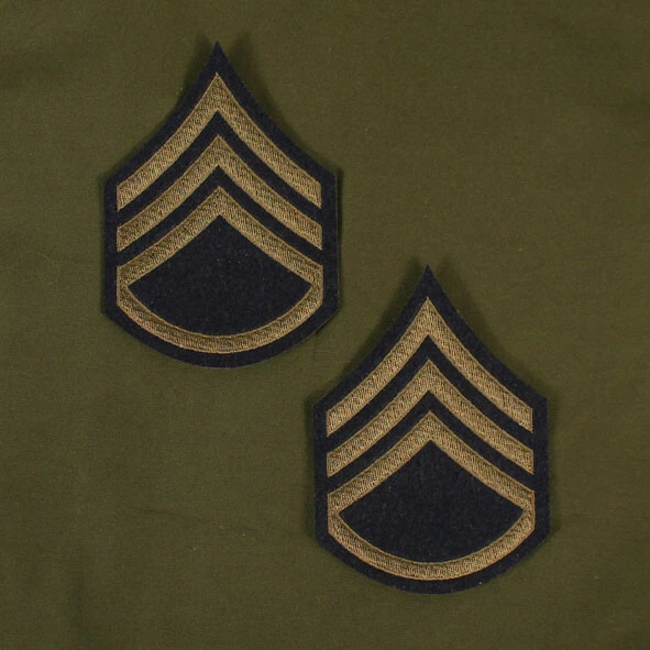 Replica US Army WW2 M43 Staff Sergeant Rank Stripes. Green on Blue. AG373 - Image 1 of 1
