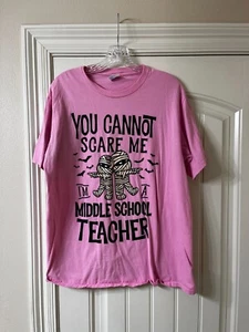 2 Piece Teacher T Shirt Large Hallloween Breast Cancer Pink - Picture 1 of 11