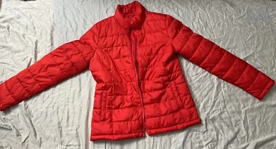 Old Navy red long sleeve puffer jacket full zip girls medium pre owned - Image 1 of 4