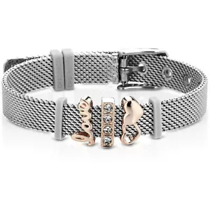Femme Bracelet Objets Ops Jersey Milano Acier Charms Love Cœur or Rose - Picture 1 of 1