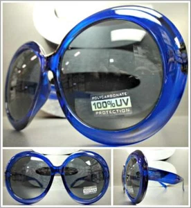 OVERSIZED EXAGGERATED RETRO Style SUN GLASSES X-Large Huge Big Round Blue Frames - Picture 1 of 8