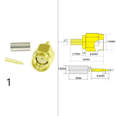 50pcs SMA male plug RF coaxial connector crimp for RG316 RG174 cable goldplated - Image 1 of 4
