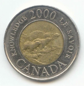 Canada 2000 KNOWLEDGE Toonie Canadian $2 Dollars Two Dollar LE SAVOIR Exact Coin - Picture 1 of 2