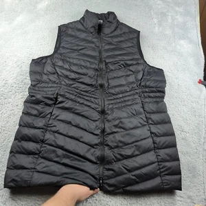Lands End Vest Womens Plus 1X Black Down Puffer Full Zip Winter Packable Flaw - Picture 1 of 16
