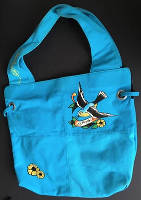 Ed Hardy хлопок Pacific синий наплечная сумка Дамская сумка с птицей и цветами - Изображение 1 из 4