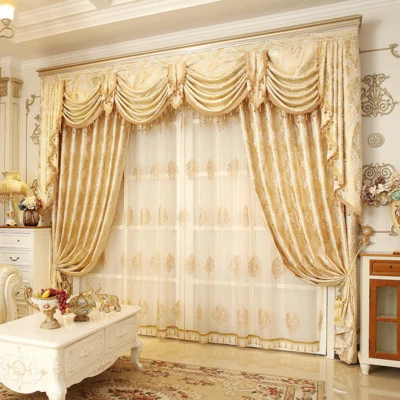 luxury French yellow embroidered yarn dyed cloth blackout curtain tulle N307 - Image 1 of 4