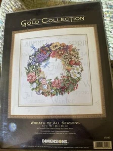 Abmessungen Gold Kreuzstich Kit Kranz aller Jahreszeiten versiegelt USA hergestellt 35040 - Bild 1 von 5