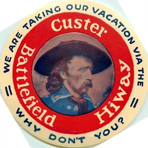 CUSTER BATTLEFIELD HIWAY - Old & ORIGINAL Travel Luggage Label, c 1950 MINT - Picture 1 of 2