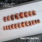 Press On Gel Fake Nails, Short Squoval, ?Charles? [watermarble gold swirl]
