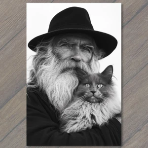CARTOLINA d'epoca marinaio che abbraccia barba gatto bianco vecchio ritratto marittimo carino - Foto 1 di 1