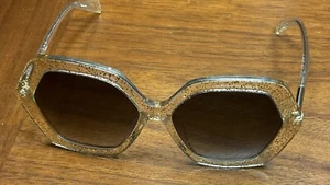 Furla Sunglasses SFU256 56 16 Col0891 140 Gold/ Clear Glitter Nwot - Picture 1 of 5