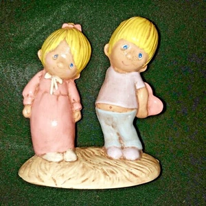 VTG 1982 Signed "I Love You' Precious Boy and Girl Figurine Sweet soft pastels - Picture 1 of 10