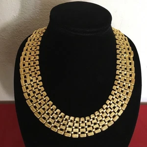 Collana collare revival egiziano tono oro stile Napier vintage anni 80 16" - Foto 1 di 7